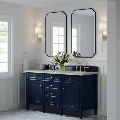 Brittany 60" Double Vanity, Victory Blue w/ 3 CM Eternal Jasmine Pearl Silestone Top, view 4