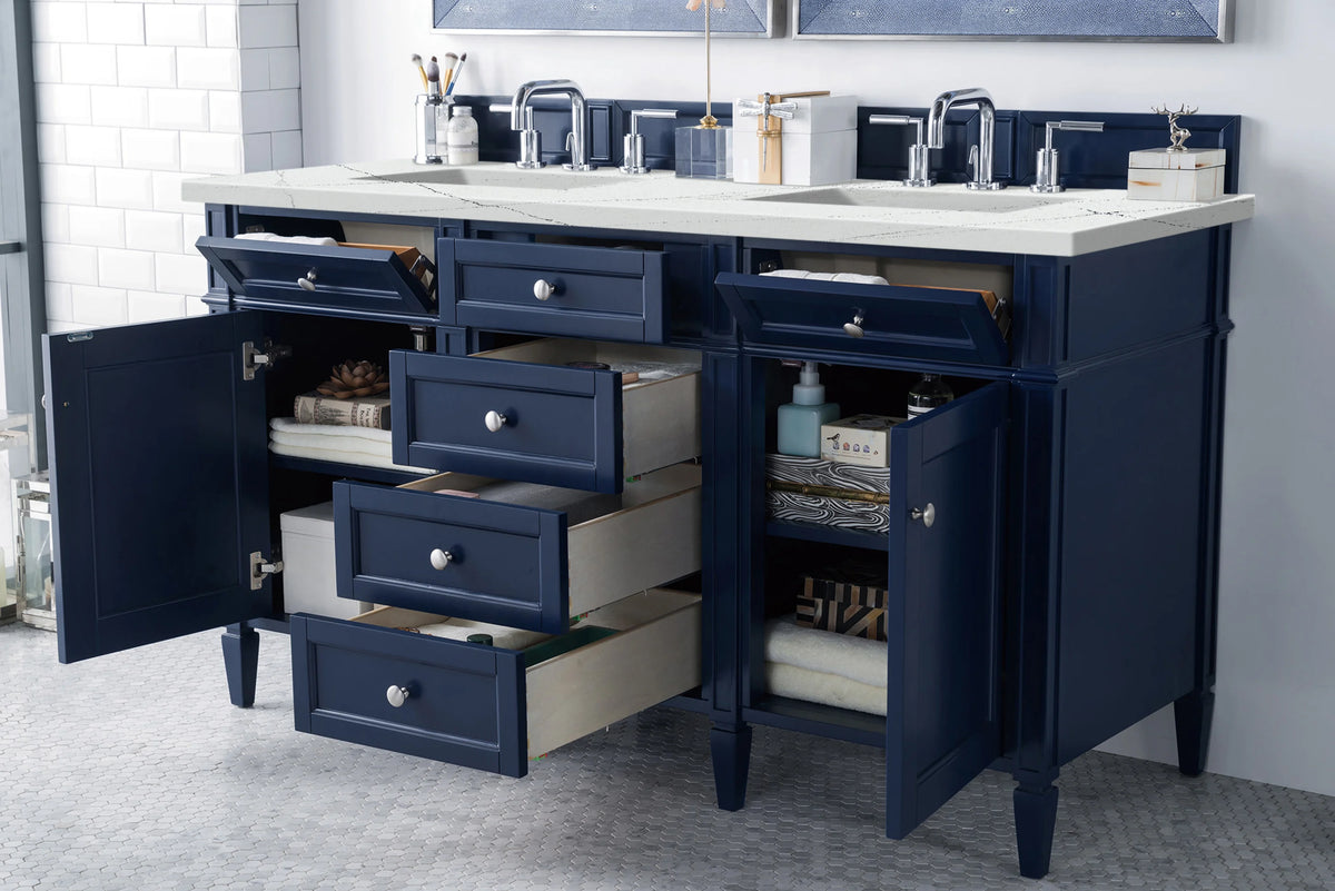 Brittany 60" Double Vanity, Victory Blue w/ 3 CM Ethereal Noctis Silestone Top, view 5