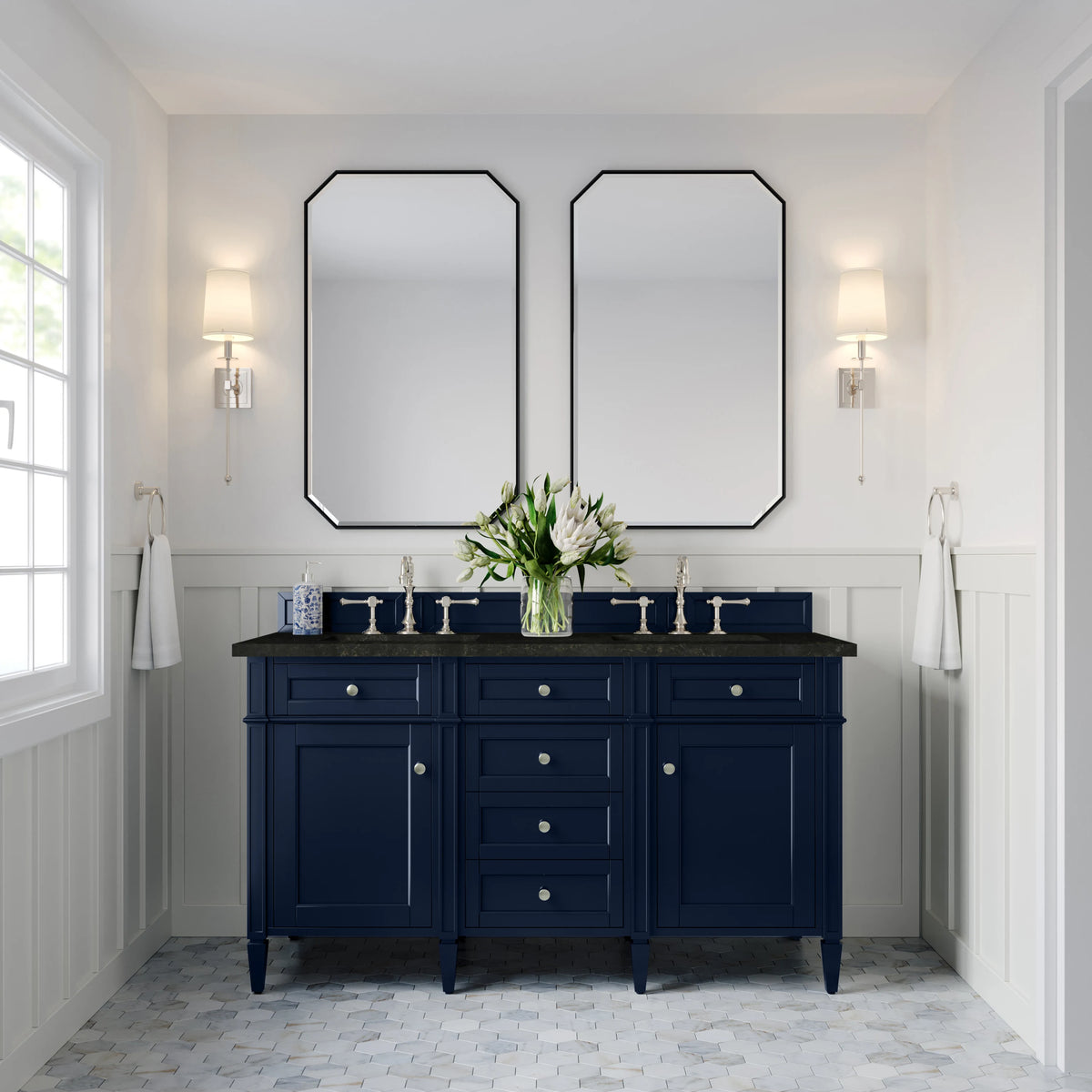 Brittany 60" Double Vanity, Victory Blue, w/ 3 CM Phantome Eclos Top, view 3