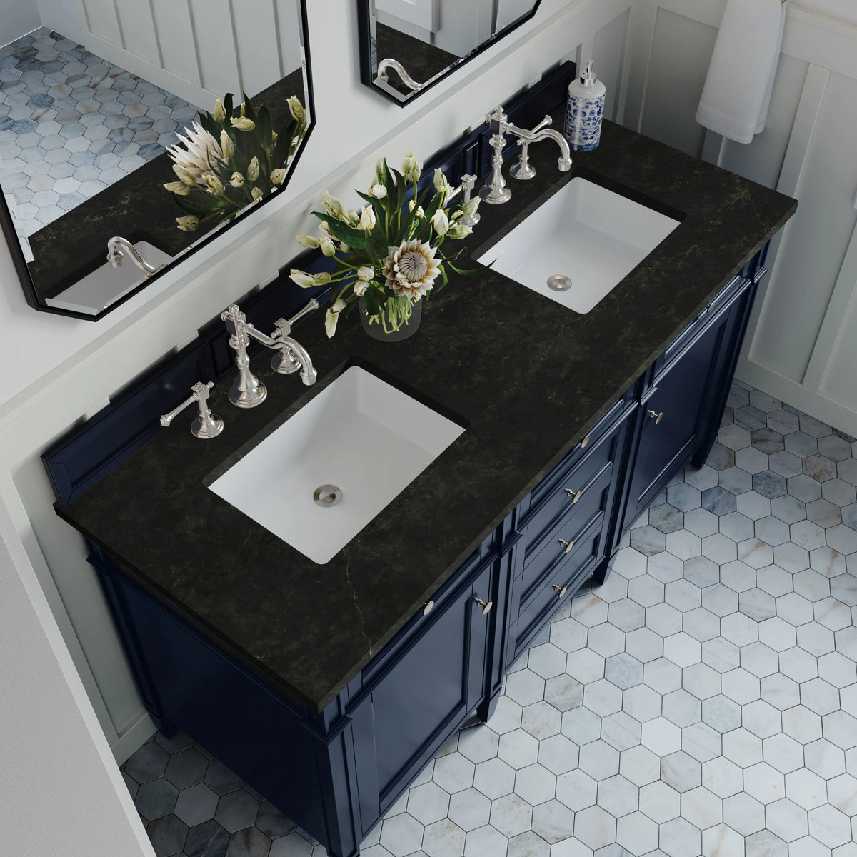Brittany 60" Double Vanity, Victory Blue, w/ 3 CM Phantome Eclos Top, view 6