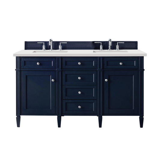Brittany 60" Double Vanity, Victory Blue w/ 3 CM White Zeus Silestone Top