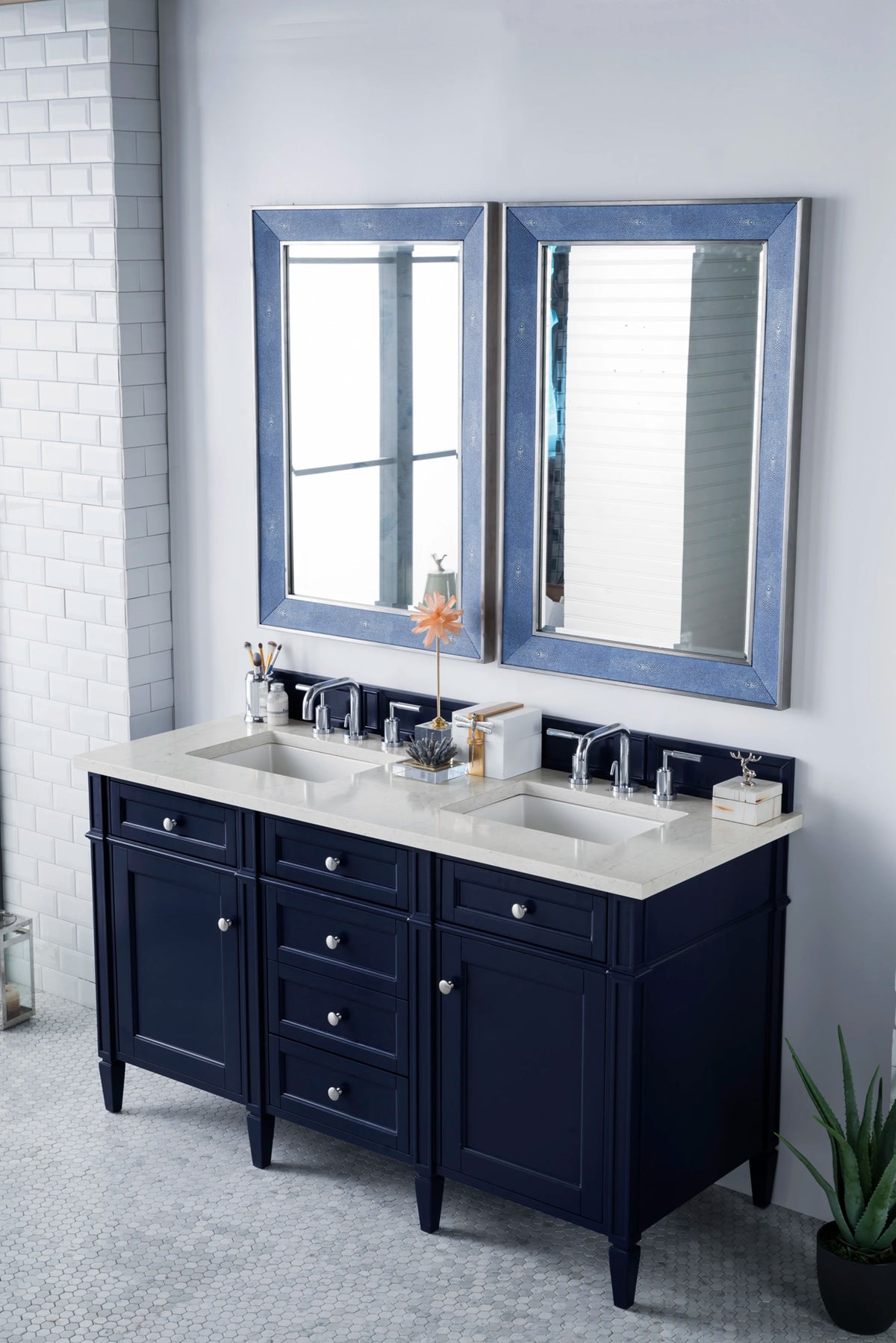 Brittany 60" Double Vanity, Victory Blue w/ 3 CM Eternal Jasmine Pearl Silestone Top w/FreePower Wireless Char, view 12