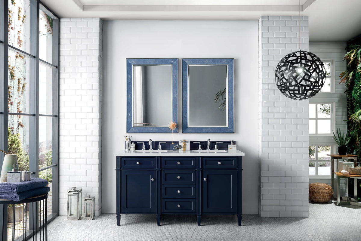 Brittany 60" Double Vanity, Victory Blue w/ 3 CM Eternal Jasmine Pearl Silestone Top w/FreePower Wireless Charg, view 6