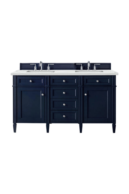 Brittany 60" Double Vanity, Victory Blue w/ 3 CM Ethereal Noctis Silestone Top w/FreePower Wireless Charger