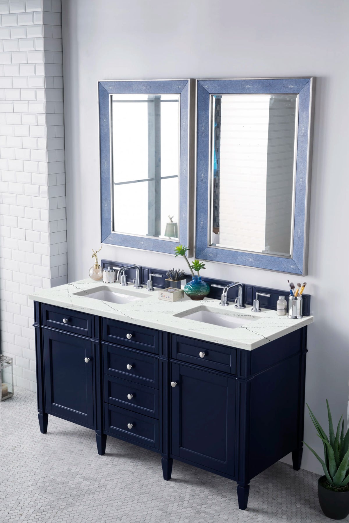 Brittany 60" Double Vanity, Victory Blue w/ 3 CM Ethereal Noctis Silestone Top w/FreePower Wireless Charger, view 7