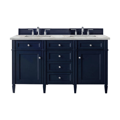 Brittany 60" Double Vanity, Victory Blue w/ 3 CM Victorian Silver Silestone Top w/FreePower Wireless Charger