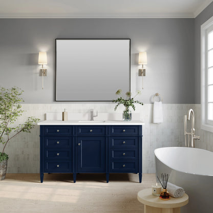 Brittany 60" Single Vanity, Victory Bleu w/ Single Hole 3 CM White Zeus Silestone Top & Backsplash, view 3