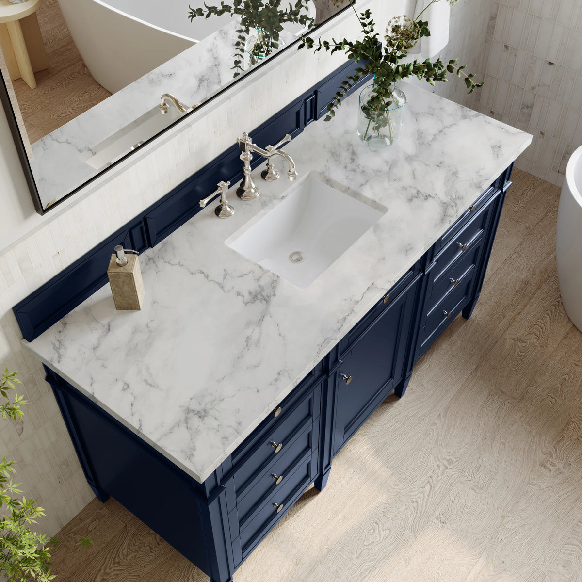Brittany 60" Single Vanity, Victory Blue w/ 3 CM Carrara Marble Top, view 7