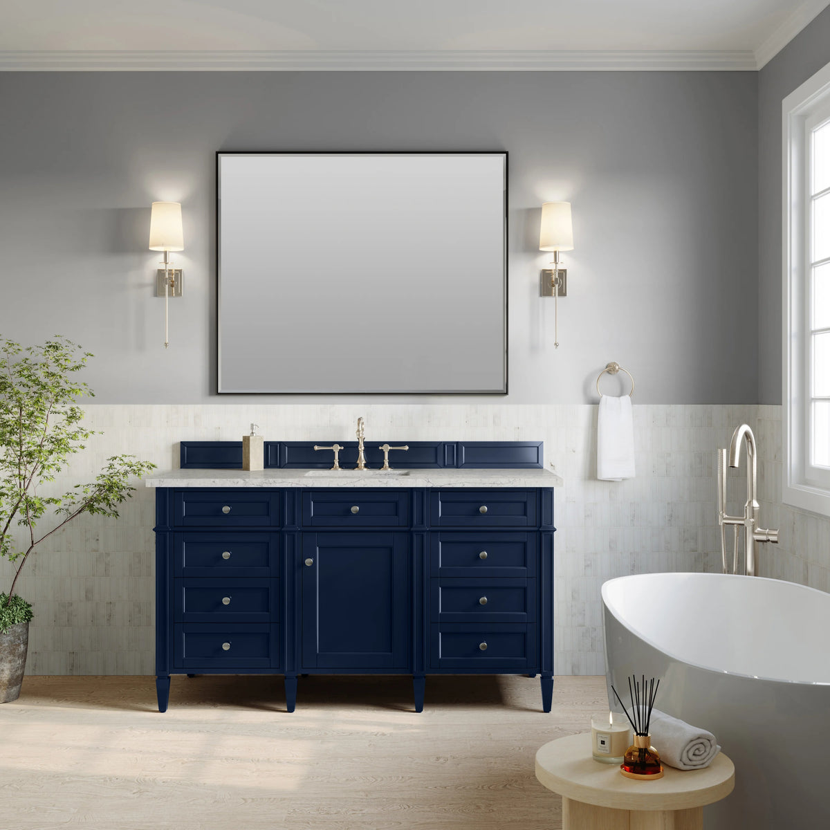 Brittany 60" Single Vanity, Victory Blue w/ 3 CM Eternal Jasmine Pearl Silestone Top, view 3