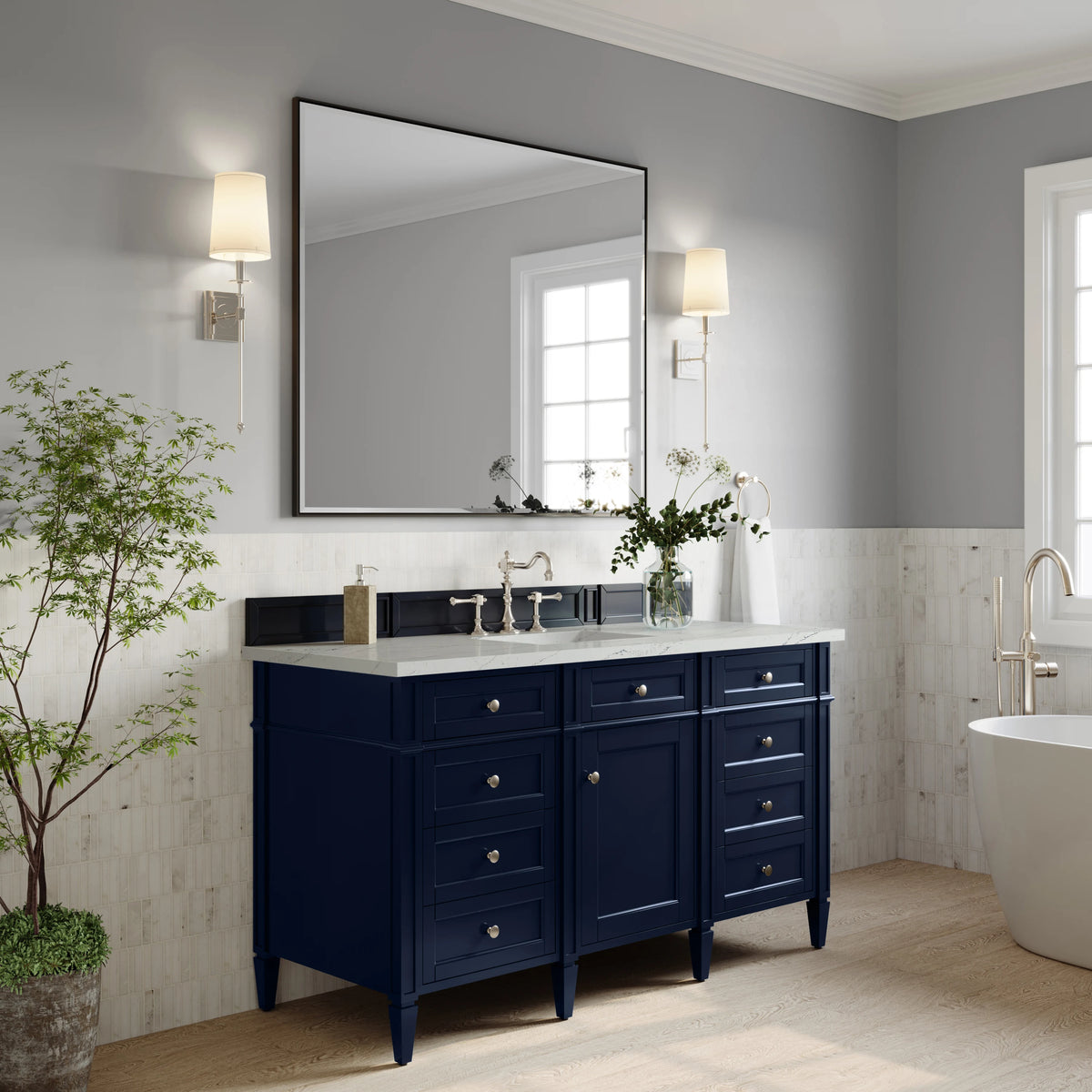 Brittany 60" Single Vanity, Victory Blue w/ 3 CM Ethereal Noctis Silestone Top, view 4