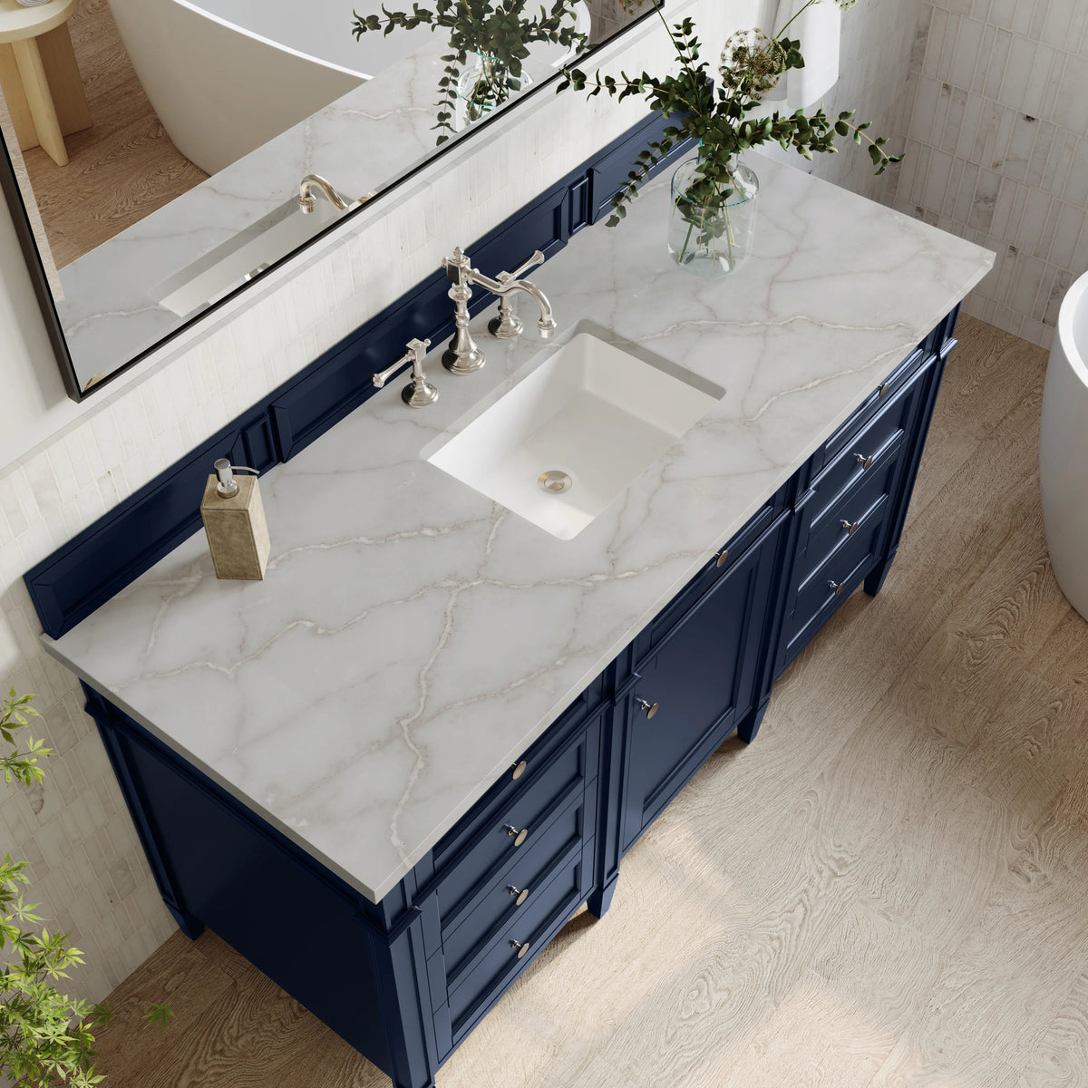 Brittany 60" Single Vanity, Victory Bleu w/ 3 CM Victorian Silver Silestone Top, view 7