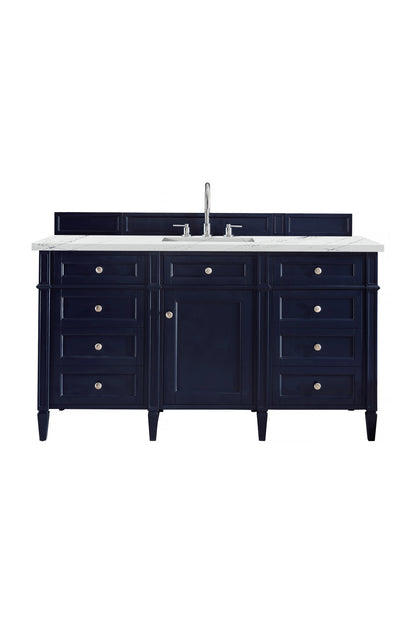 Brittany 60" Single Vanity, Victory Blue w/ 3 CM Ethereal Noctis Silestone Top w/FreePower Wireless Charger