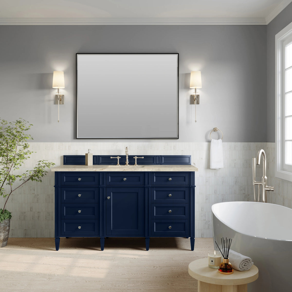 Brittany 60" Single Vanity, Victory Blue, w/ 3 CM Tajnar Eclos Top w/FreePower Wireless Charger, view 5