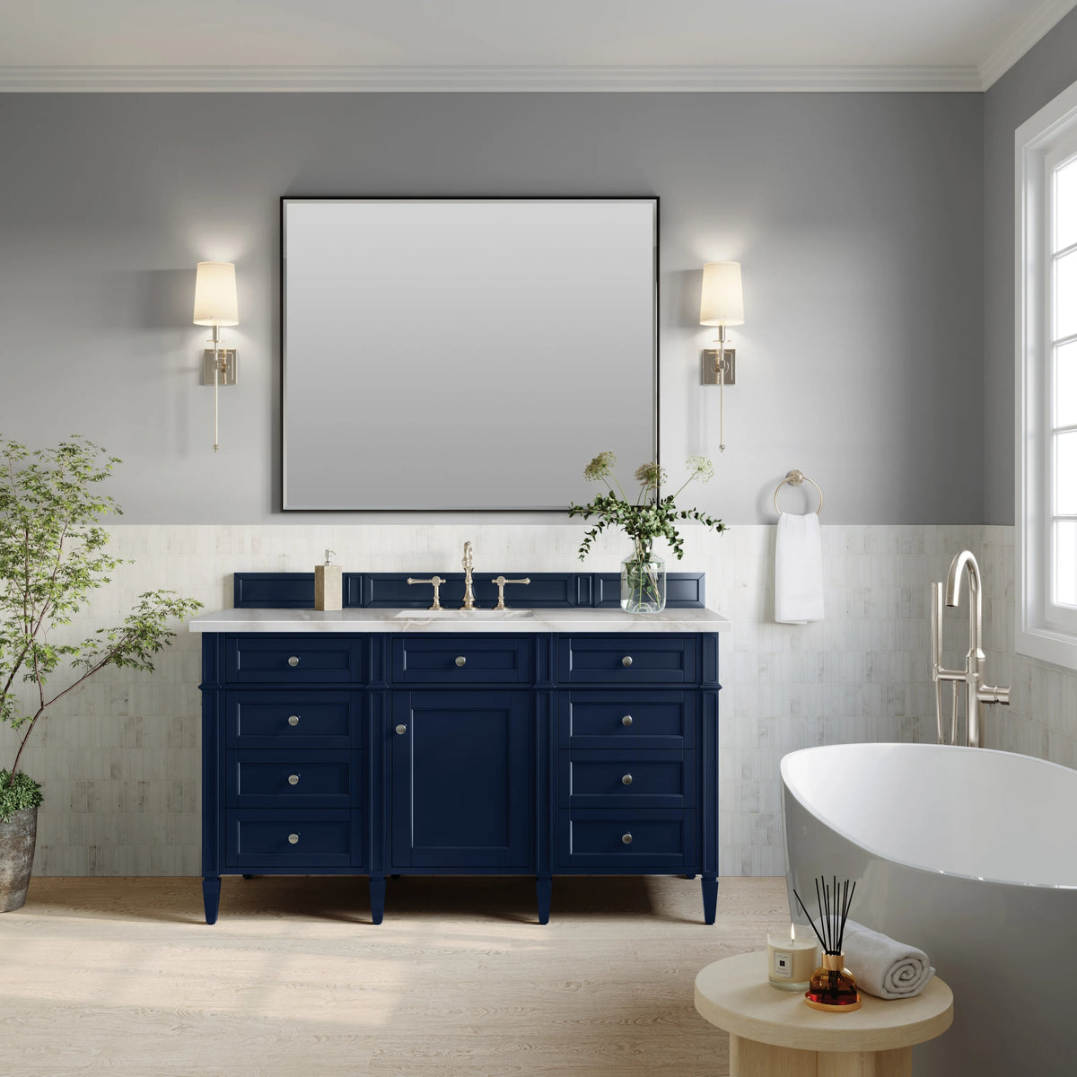 Brittany 60" Single Vanity, Victory Blue w/ 3 CM Victorian Silver Silestone Top w/FreePower Wireless Charger, view 6