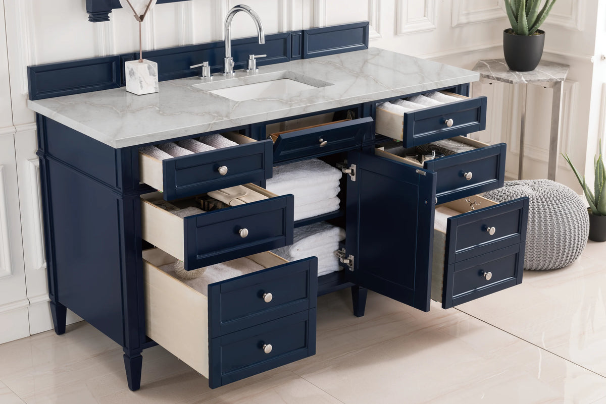 Brittany 60" Single Vanity, Victory Blue w/ 3 CM Victorian Silver Silestone Top w/FreePower Wireless Charger, view 8