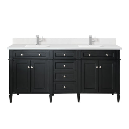 Brittany 72" Double Vanity, Black Onyx w/ Single Hole 3 CM White Zeus Silestone Top & Backsplash