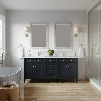 Brittany 72" Double Vanity, Black Onyx w/ Single Hole 3 CM White Zeus Silestone Top & Backsplash, view 3