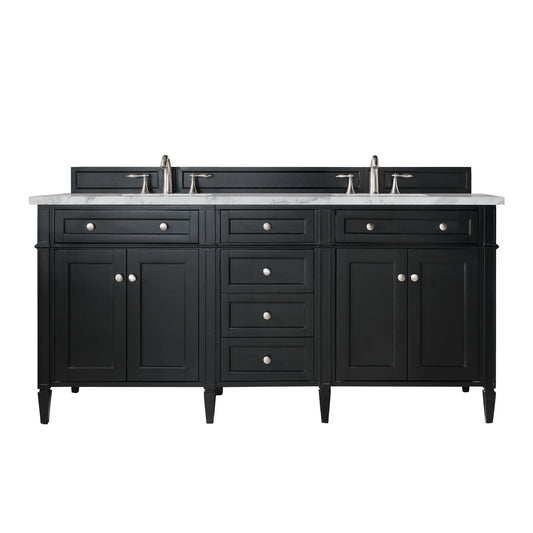 Brittany 72" Double Vanity, Black Onyx w/ 3 CM Carrara Marble Top
