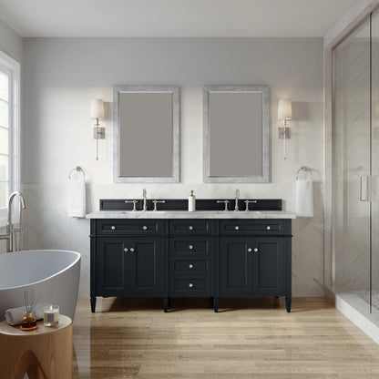Brittany 72" Double Vanity, Black Onyx w/ 3 CM Carrara Marble Top, view 3