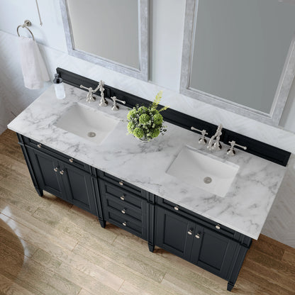 Brittany 72" Double Vanity, Black Onyx w/ 3 CM Carrara Marble Top, view 8