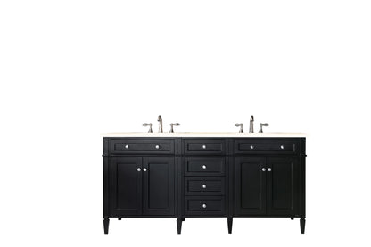 Renovate for Less Atlanta Brittany 72" Double Vanity, Black Onyx w/ 3 CM Eternal Marfil Silestone Top