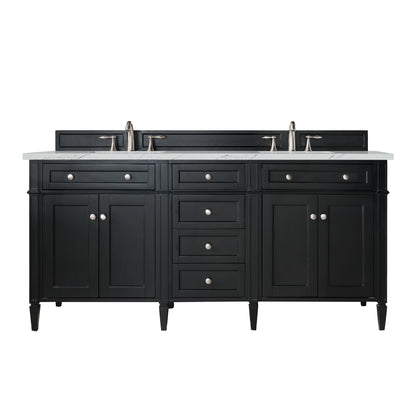 Brittany 72" Double Vanity, Black Onyx w/ 3 CM Ethereal Noctis Silestone Top