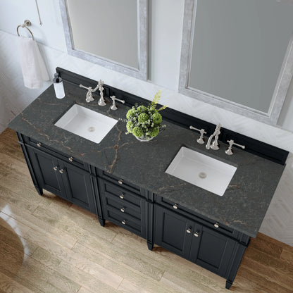 Brittany 72" Double Vanity, Black Onyx w/ 3 CM Parisien Bleu Silestone Top, view 7