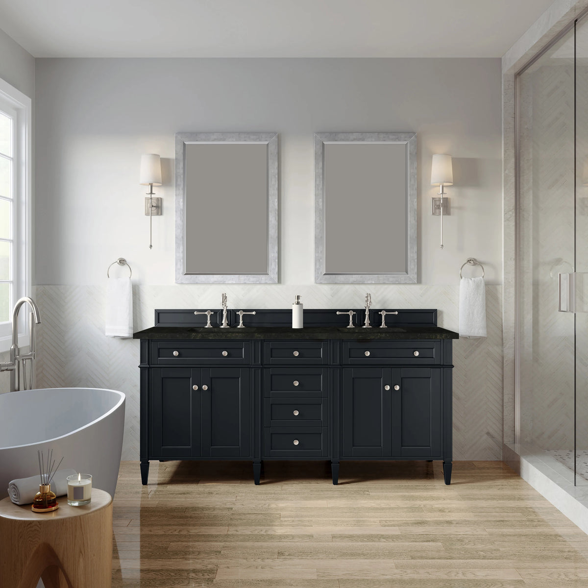 Brittany 72" Double Vanity, Black Onyx, w/ 3 CM Phantome Eclos Top, view 3