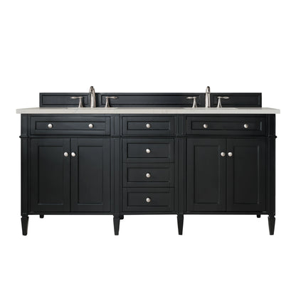Brittany 72" Double Vanity, Black Onyx, w/ 3 CM Siberian Silestone Top