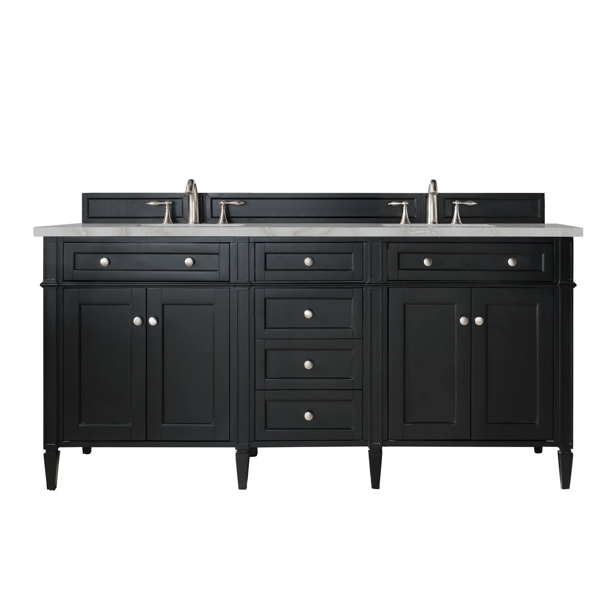 Brittany 72" Double Vanity, Black Onyx w/ 3 CM Victorian Silver Silestone Top