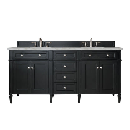 Brittany 72" Double Vanity, Black Onyx w/ 3 CM Victorian Silver Silestone Top
