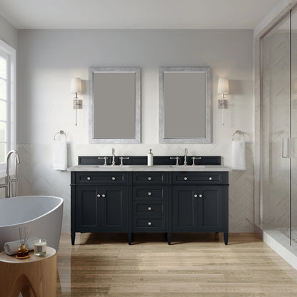 Brittany 72" Double Vanity, Black Onyx w/ 3 CM Victorian Silver Silestone Top, view 3