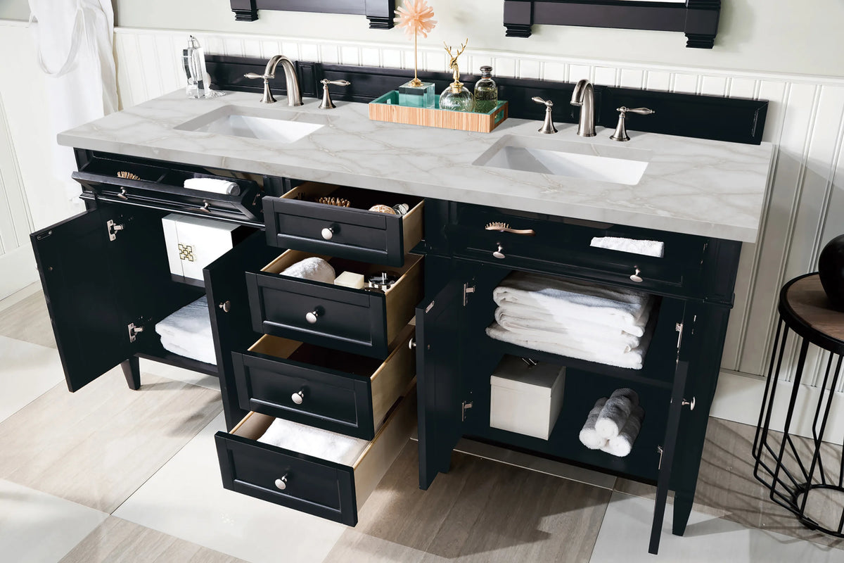 Brittany 72" Double Vanity, Black Onyx w/ 3 CM Victorian Silver Silestone Top, view 5