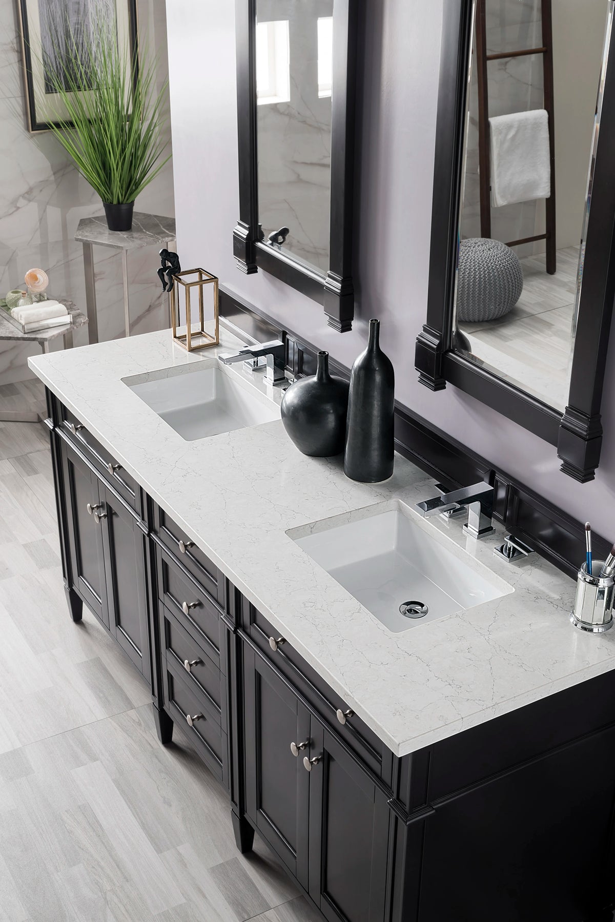 Brittany 72" Double Vanity, Black Onyx w/ 3 CM Eternal Jasmine Pearl Silestone Top w/FreePower Wireless Charger, view 7