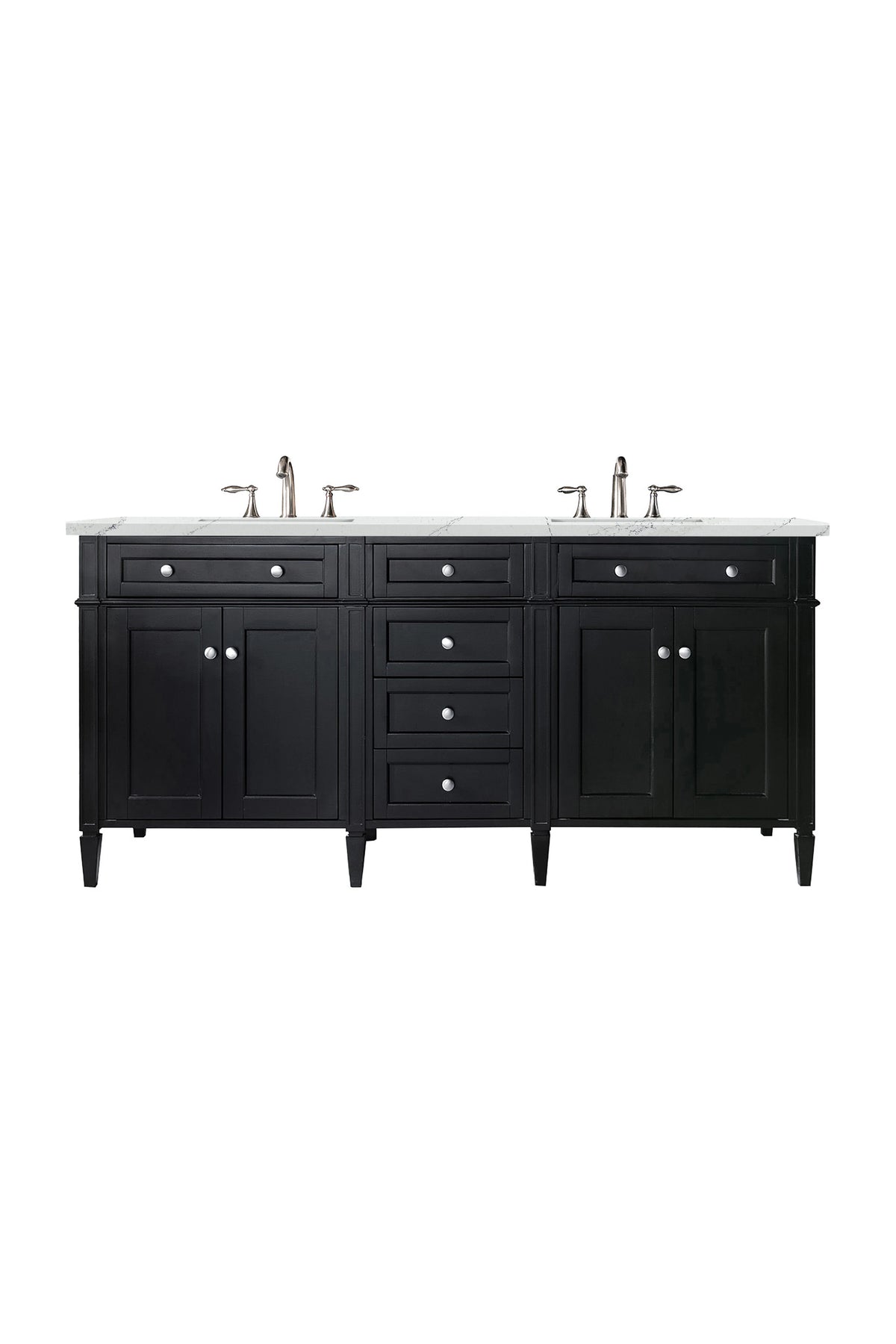 Brittany 72" Double Vanity, Black Onyx w/ 3 CM Ethereal Noctis Silestone Top w/FreePower Wireless Charger