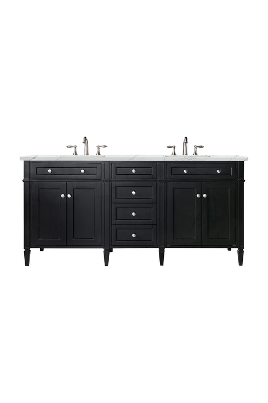 Brittany 72" Double Vanity, Black Onyx w/ 3 CM Ethereal Noctis Silestone Top w/FreePower Wireless Charger