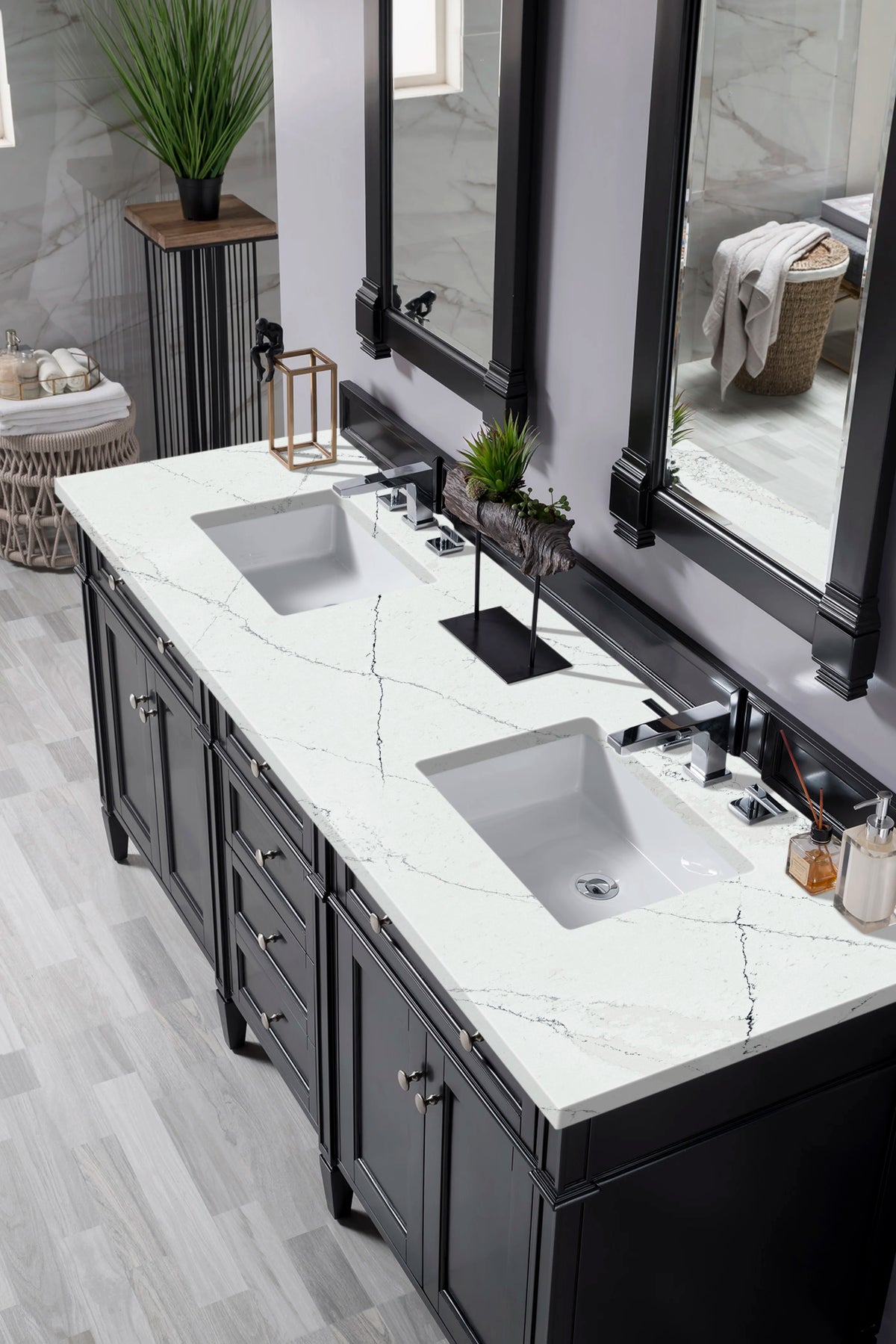 Brittany 72" Double Vanity, Black Onyx w/ 3 CM Ethereal Noctis Silestone Top w/FreePower Wireless Charger, view 7