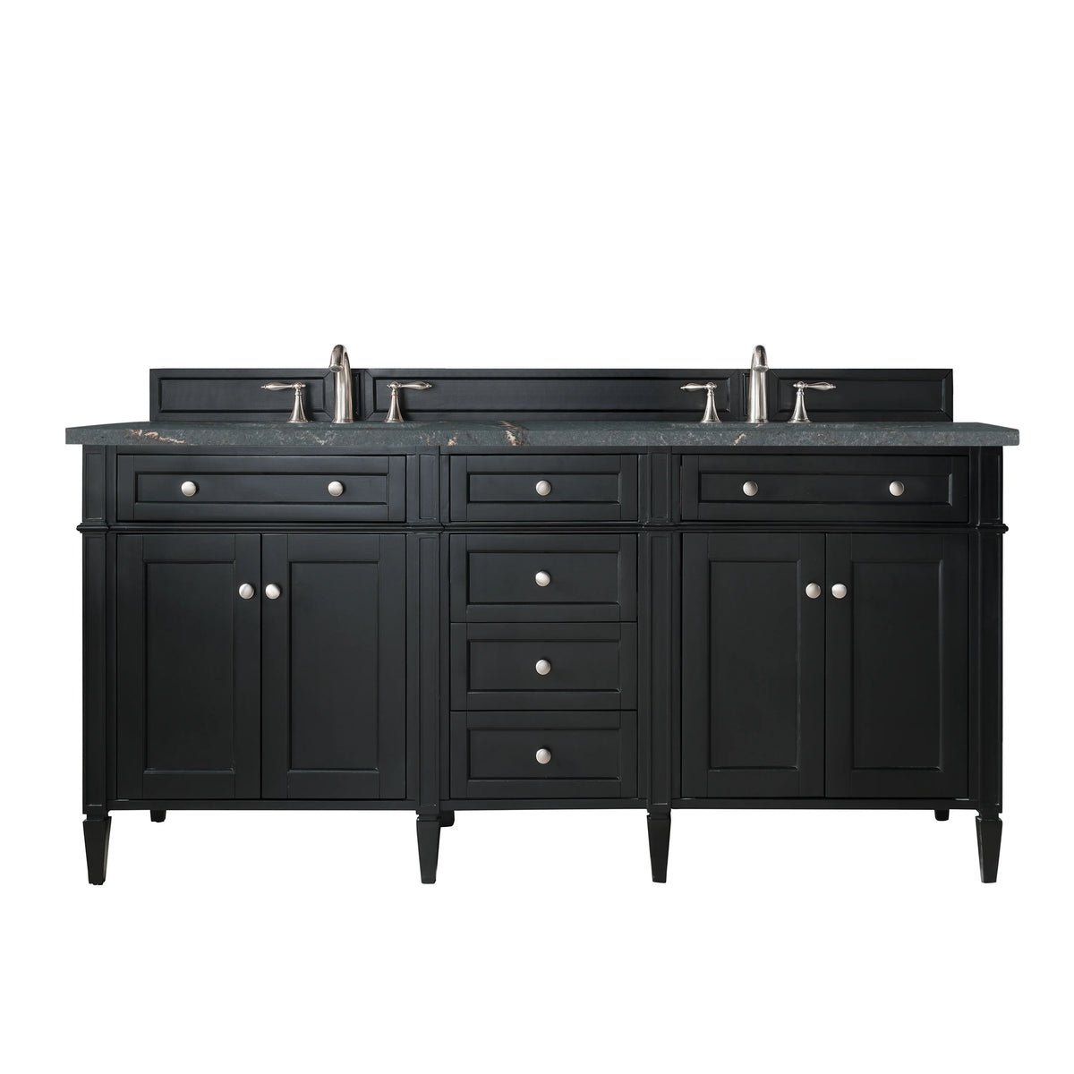 Brittany 72" Double Vanity, Black Onyx w/ 3 CM Parisien Bleu Silestone Top w/FreePower Wireless Charger