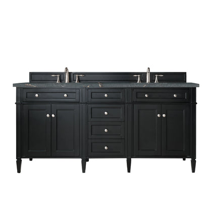 Brittany 72" Double Vanity, Black Onyx w/ 3 CM Parisien Bleu Silestone Top w/FreePower Wireless Charger