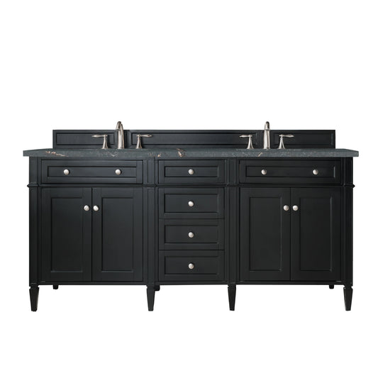 Brittany 72" Double Vanity, Black Onyx w/ 3 CM Parisien Bleu Silestone Top w/FreePower Wireless Charger