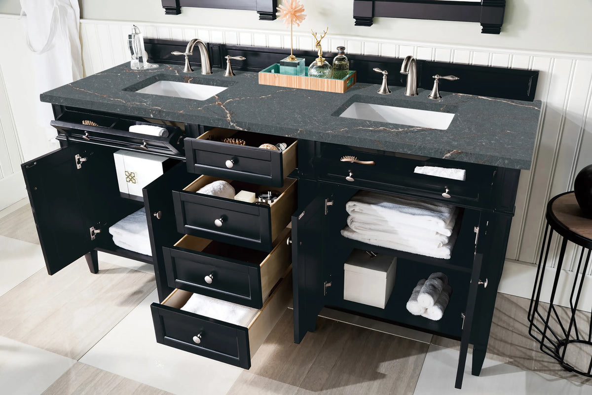 Brittany 72" Double Vanity, Black Onyx w/ 3 CM Parisien Bleu Silestone Top w/FreePower Wireless Charger, view 8