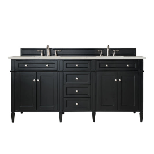 Brittany 72" Double Vanity, Black Onyx, w/ 3 CM Siberian Silestone Top w/FreePower Wireless Charger