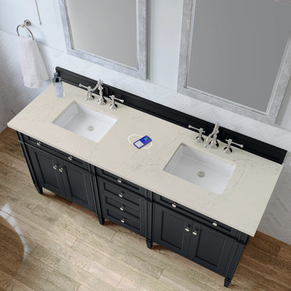 Brittany 72" Double Vanity, Black Onyx, w/ 3 CM Siberian Silestone Top w/FreePower Wireless Charger, view 8