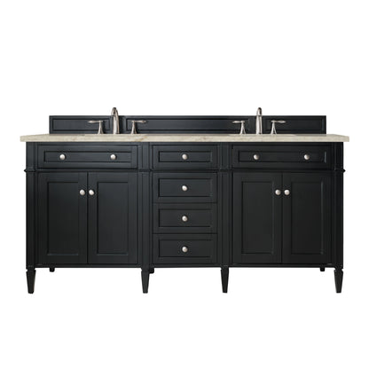 Brittany 72" Double Vanity, Black Onyx, w/ 3 CM Tajnar Eclos Top w/FreePower Wireless Charger