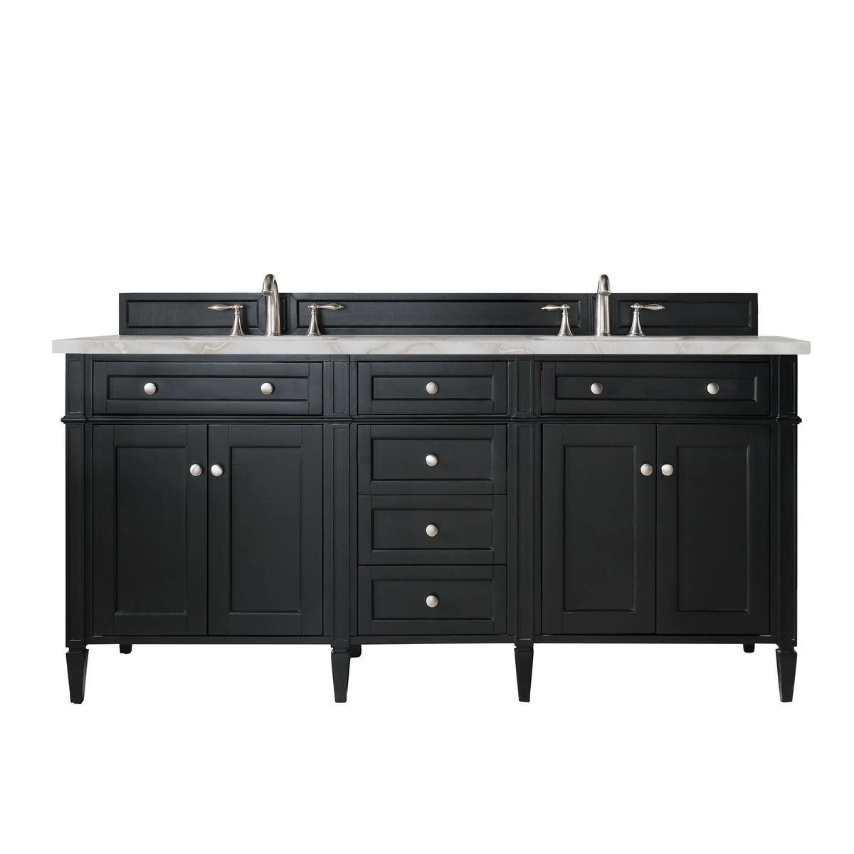 Brittany 72" Double Vanity, Black Onyx w/ 3 CM Victorian Silver Silestone Top w/FreePower Wireless Charger