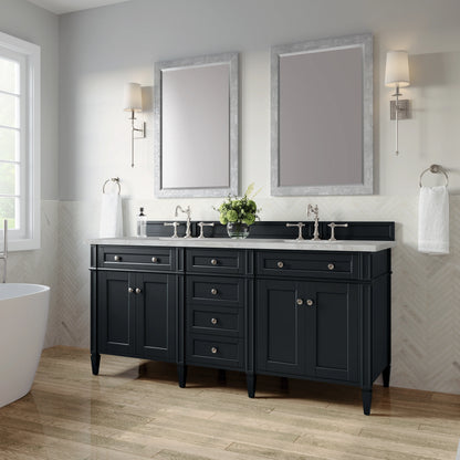Brittany 72" Double Vanity, Black Onyx w/ 3 CM Victorian Silver Silestone Top w/FreePower Wireless Charger, view 7