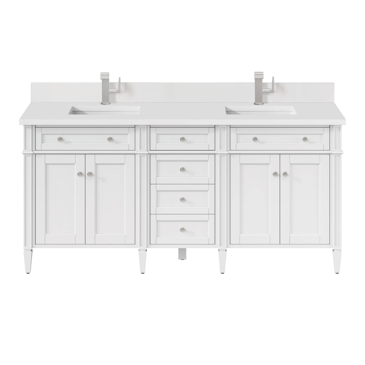 Brittany 72" Double Vanity, Bright White Vanity w/ Single Hole 3 CM White Zeus Silestone Top & Backsplash
