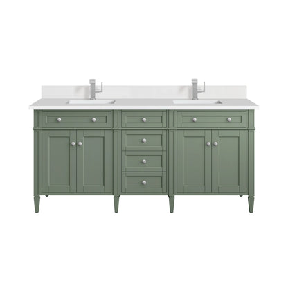 Brittany 72" Double Vanity, Bright White Vanity w/ Single Hole 3 CM White Zeus Silestone Top & Backsplash, view 2