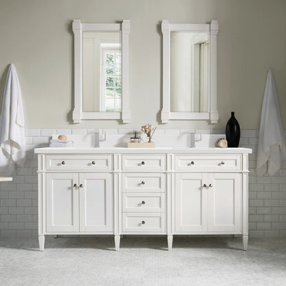 Brittany 72" Double Vanity, Bright White Vanity w/ Single Hole 3 CM White Zeus Silestone Top & Backsplash, view 4