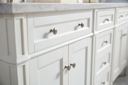 Brittany 72" Double Vanity, Bright White Vanity w/ 3 CM Carrara Marble Top, view 6